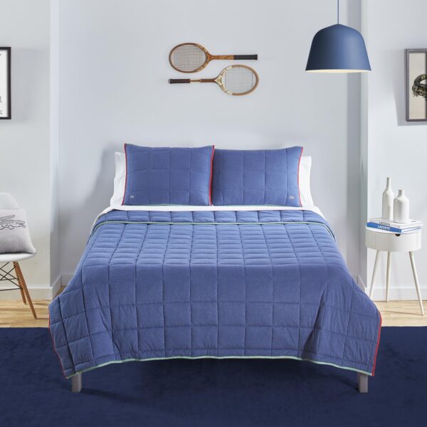 Juego de edredón de algodón Lacoste Westover LACQLT3-004 3 piezas tamaño King azul certificado Oeko-TEX para todas las e