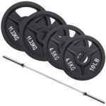 Signature Fitness 2-Inch Cast Iron Barbell Set, Including Multiple LBS Weight Plates and 6FT Barbell Set, Multiple