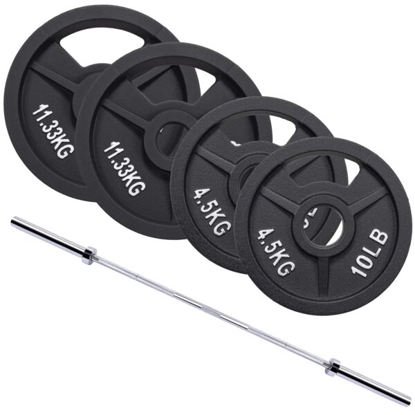 Signature Fitness 2-Inch Cast Iron Barbell Set, Including Multiple LBS Weight Plates and 6FT Barbell Set, Multiple