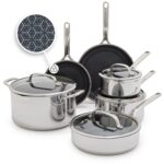 Batería de cocina GreenPan Spectra CC009801-001 juego de 10 piezas de acero inoxidable tricapa híbrido antiadherente de