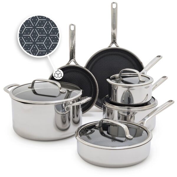 Batería de cocina GreenPan Spectra CC009801-001 juego de 10 piezas de acero inoxidable tricapa híbrido antiadherente de