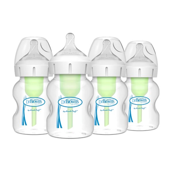 Dr. Brown's Natural Flow® - Biberones anticólicos Options+™ de cuello ancho de 5 oz/5.1 fl oz, con boquilla de flujo len
