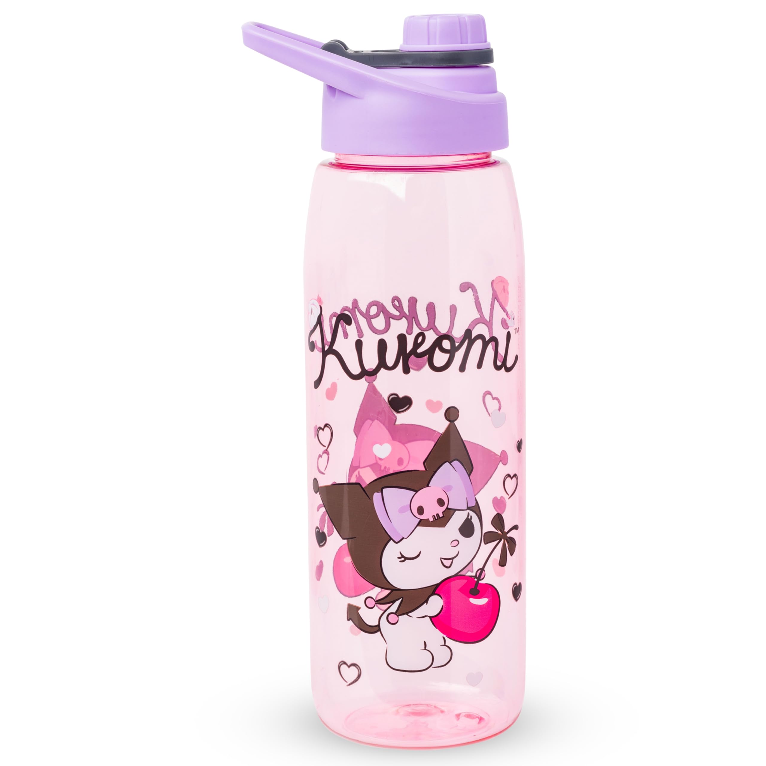 Version 1.0.0 Botella de Agua Silver Buffalo SAN878L3 Sanrio Kuromi Cherry Hearts Tapa de Rosca 28 Onzas Paquete de 12 Piezas