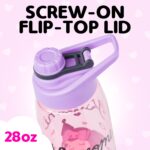 Botella de Agua Silver Buffalo SAN878L3 Sanrio Kuromi Cherry Hearts Tapa de Rosca 28 Onzas Paquete de 12 Piezas