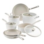 Batería de cocina juego de ollas y sartenes Circulon Halo LaserDefense 16165 antiadherente de cerámica 11 piezas blanco