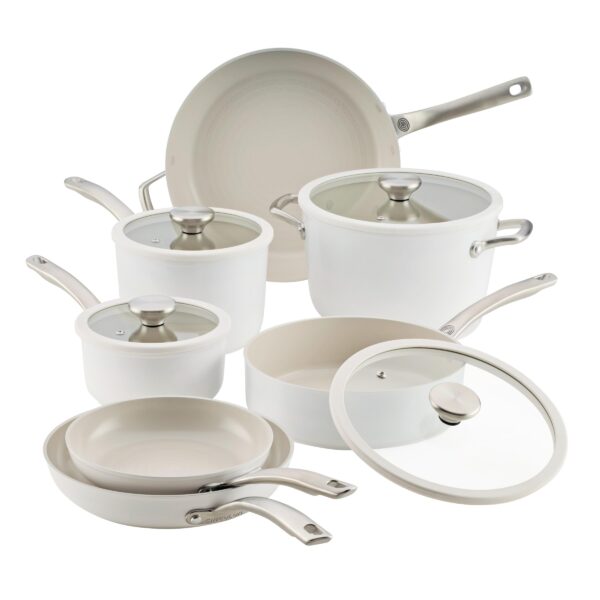 Batería de cocina juego de ollas y sartenes Circulon Halo LaserDefense 16165 antiadherente de cerámica 11 piezas blanco