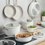 Batería de cocina juego de ollas y sartenes Circulon Halo LaserDefense 16165 antiadherente de cerámica 11 piezas blanco