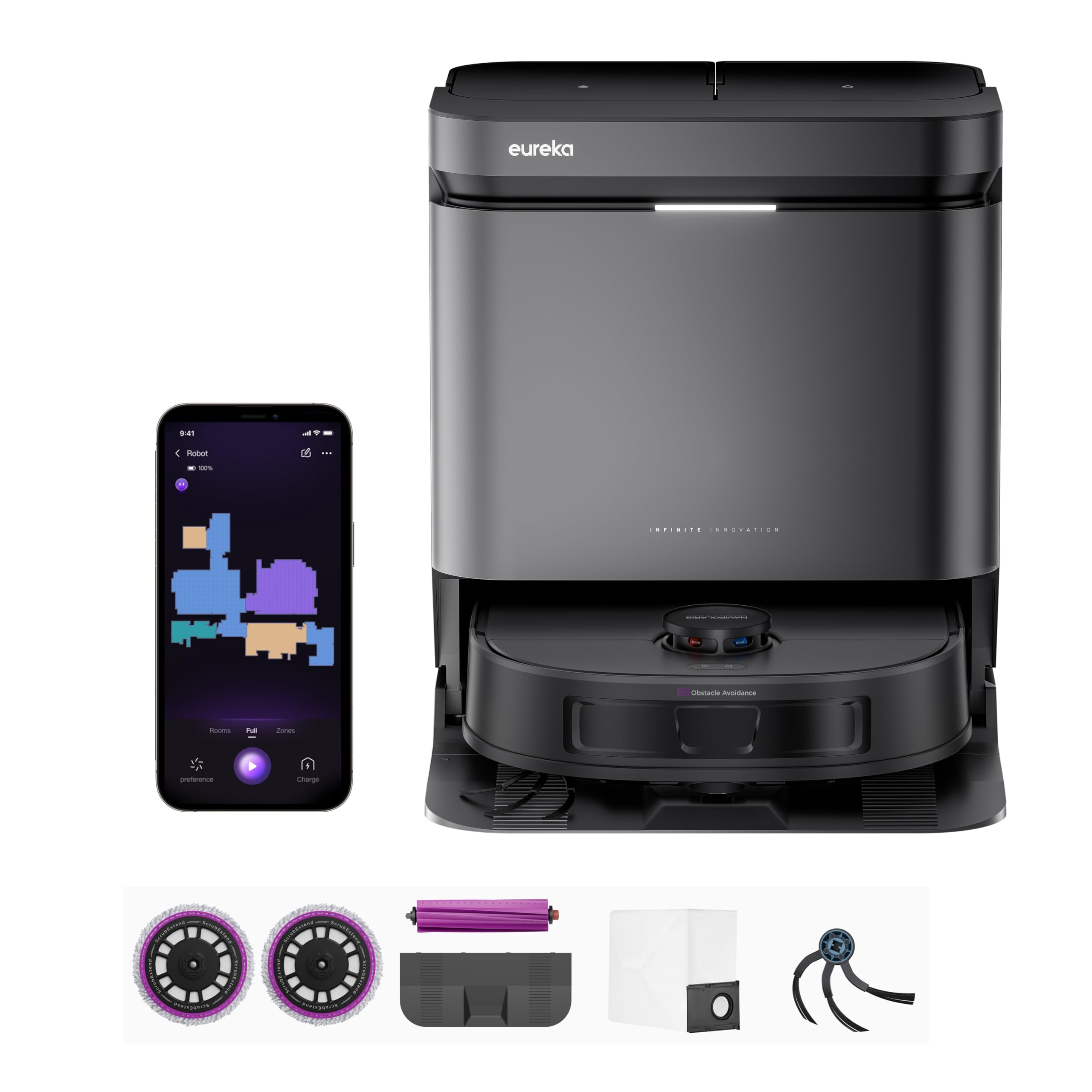 Version 1.0.0 Robot Aspirador y Trapeador Eureka J15 Evo Ultra, 22,000 Pa, Vaciado Automático, Secado con Aire Caliente 55°C, Extendid