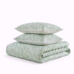 Juego de edredón floral Martha Stewart Revman International A0011112 100% algodón King 3 piezas pájaro francés verde