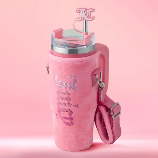 Vaso Térmico de Viaje Termo con Popote y Bolsa Cruzada Juicy Couture YMF Carpets Inc Jetsetter BZ0024001 Acero Inoxidabl