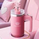 Vaso Térmico de Viaje Termo con Popote y Bolsa Cruzada Juicy Couture YMF Carpets Inc Jetsetter BZ0024001 Acero Inoxidabl