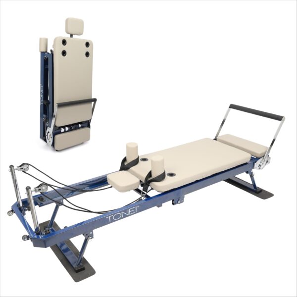 Tone Fitness Foldable Pilates Reformer – Portable Pilates Machine with Adjustable Resistance Bands, Smooth Glide Carriag