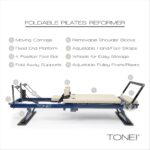 Tone Fitness Foldable Pilates Reformer – Portable Pilates Machine with Adjustable Resistance Bands, Smooth Glide Carriag