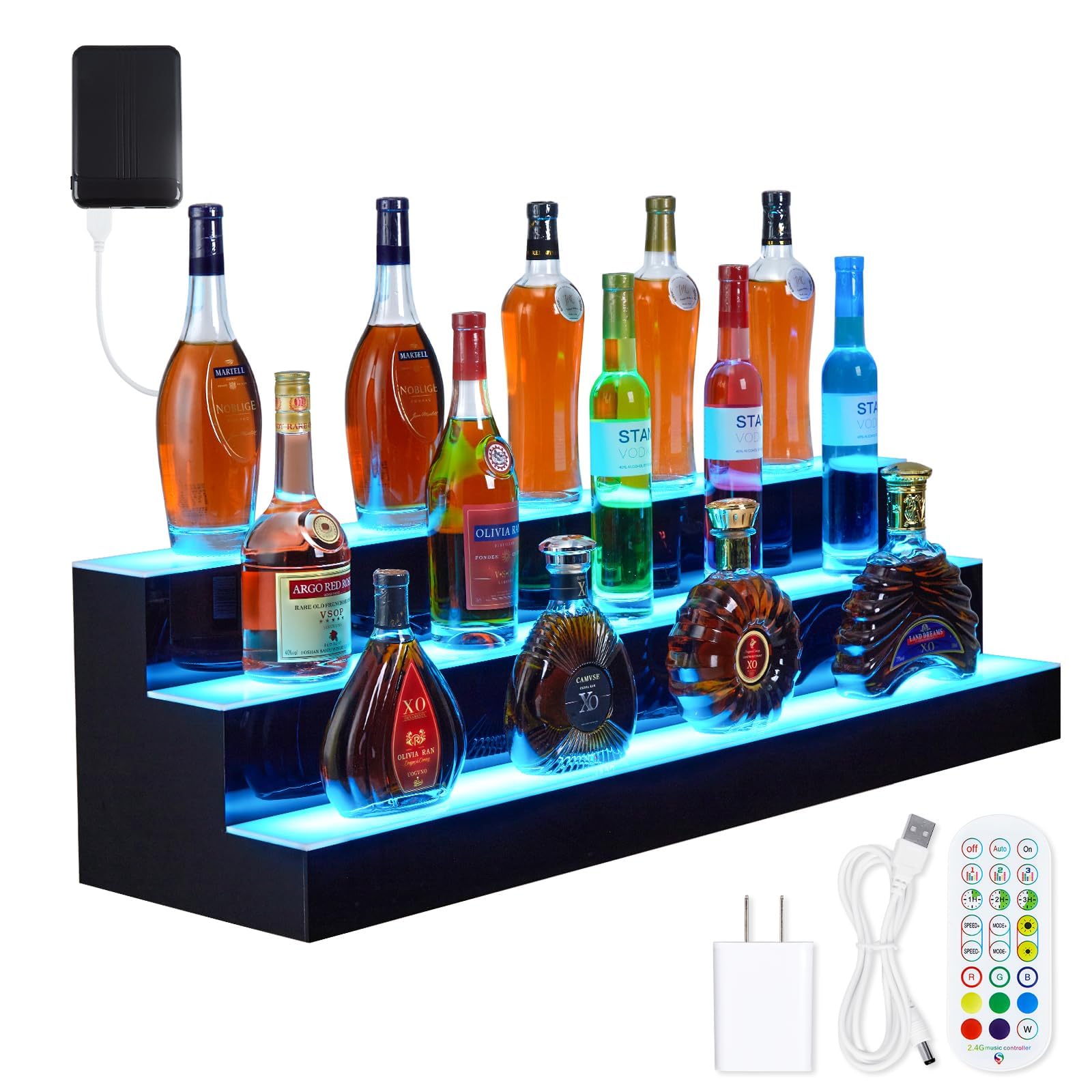 Version 1.0.0 Estante de vino acrílico con iluminación LED PeacefulHues ZIo7pZ6O8qr4Wcx4AxQjgA61e 3 niveles 60 pulgadas 16 colores con