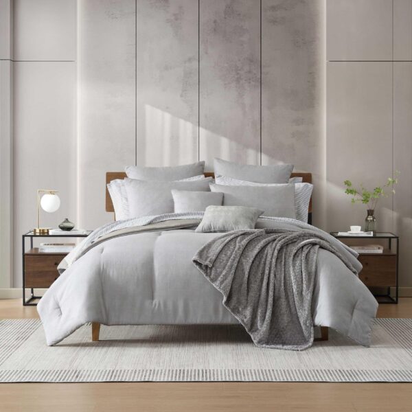 Juego de edredón jacquard Kenneth Cole Revman International A0010085 gris 14 piezas Queen sábanas fundas almohadas decor