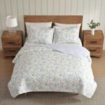Juego de edredón Laura Ashley A0010095 Queen 3 piezas algodón 100% floral azul prado dulce con fundas de almohada todas
