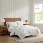Juego de edredón Laura Ashley A0010095 Queen 3 piezas algodón 100% floral azul prado dulce con fundas de almohada todas