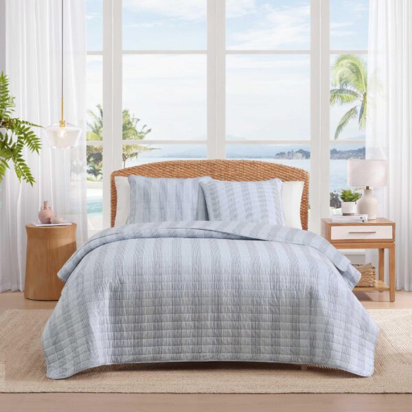 Edredón reversible algodón 100% Tommy Bahama Revman International A0008930 3 piezas Queen azul a rayas