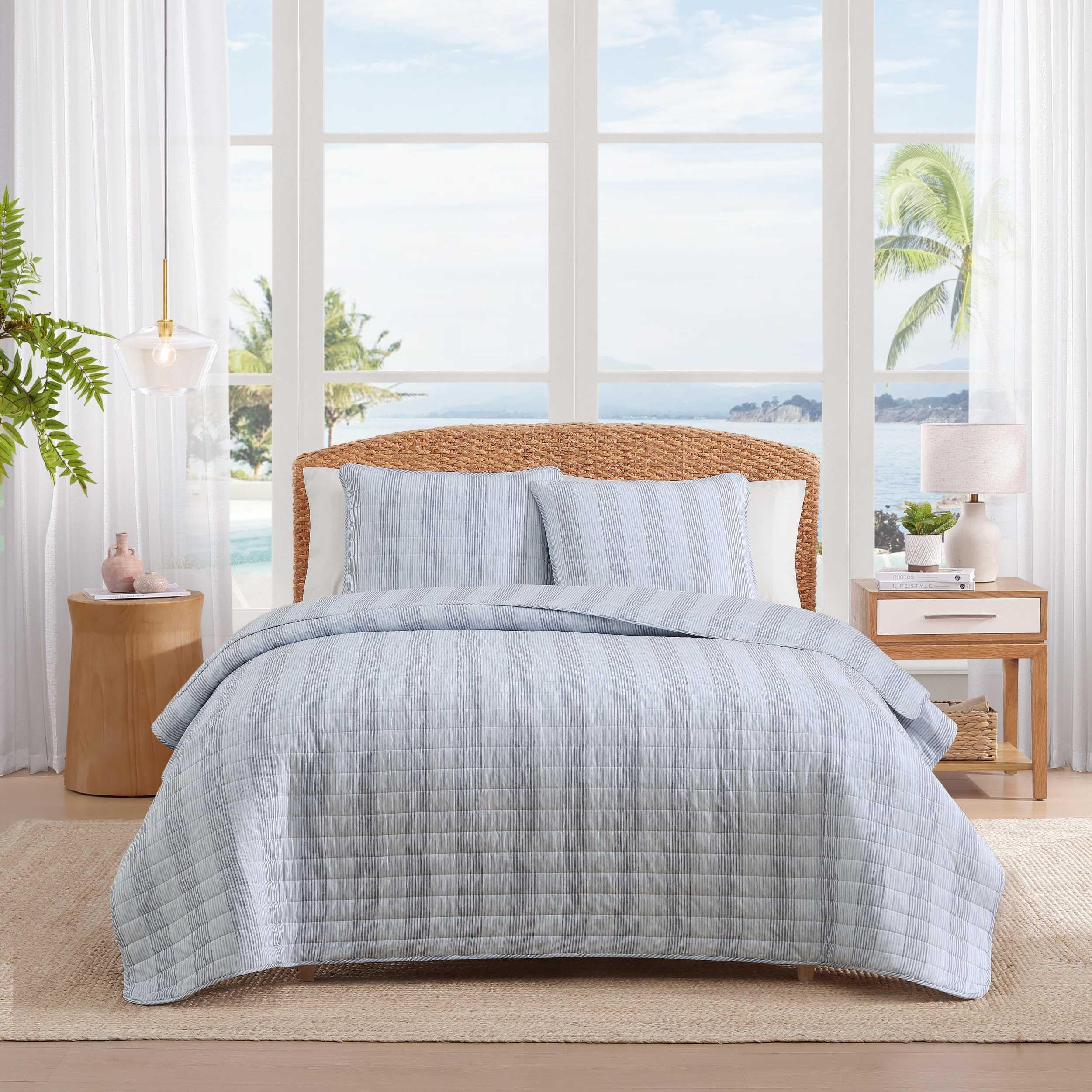 Version 1.0.0 Edredón reversible algodón 100% Tommy Bahama Revman International A0008930 3 piezas Queen azul a rayas