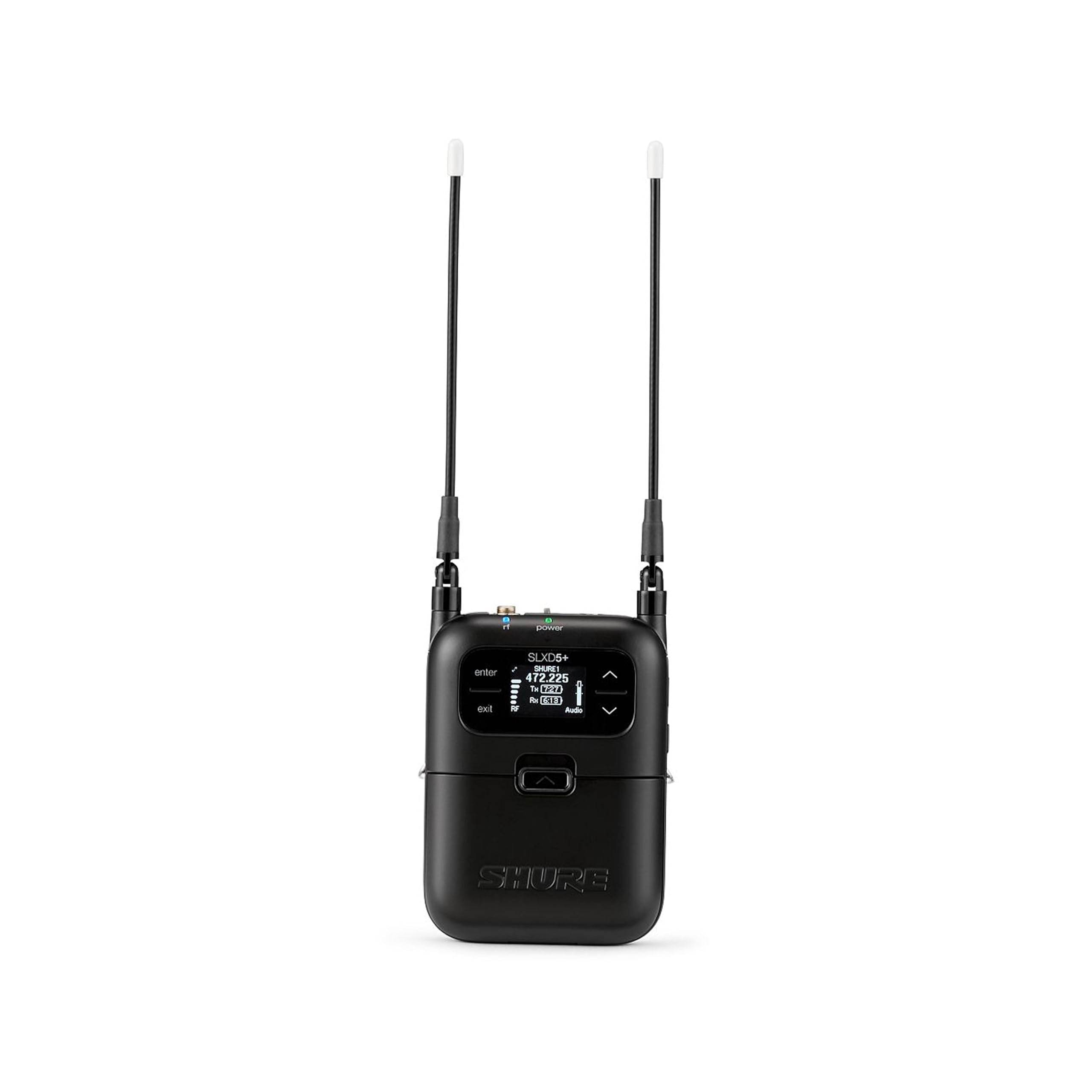 Shure Receptor inalámbrico portátil de un solo canal SLXD5+ - Montaje de zapata fría en cámara y uso de bolsa de audio,