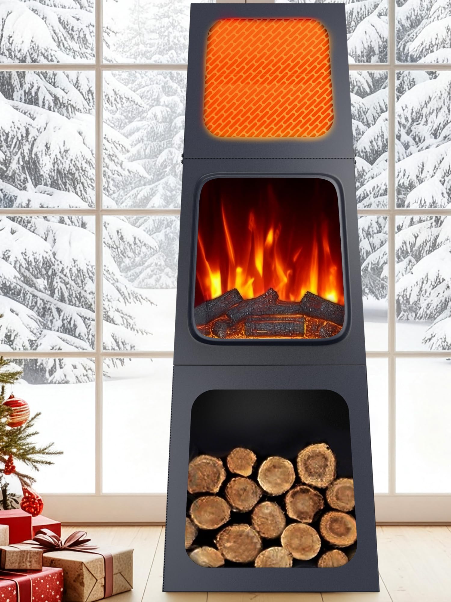 Version 1.0.0 Chimenea Eléctrica de Esquina Uthfy CSH-A02 47 pulgadas, Efecto Llama 3D, 2 Modos de Calefacción, Protección contra Sobr