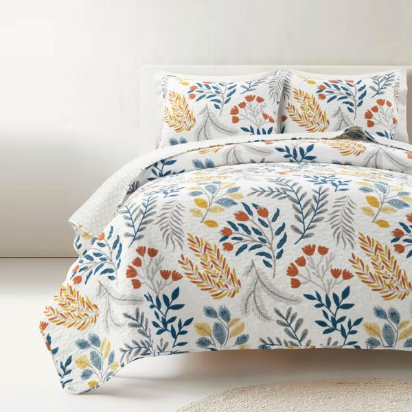 Juego de edredon floral botanico Lush Decor Triangle Home Fashions 194938074131 reversible 3 piezas King California King