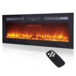 Chimenea Eléctrica Delgada PeacefulHues 60 Pulgadas Llamas Multicolores Doble Potencia Empotrada en Pared con Temporizad