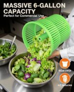 WantJoin Commercial Salad Spinner - [6 Gallon Salad Dryer] w/Silicone [Anti-slip Mat] & [Draining Hose], 24Qt Manual Sal