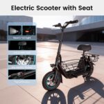 AWWSCOOTER C1S Electric Scooter with Seat for Adults, 550W Motor, 18.6MPH, 20-Mile Range, Foldable Commuter E-Scooter wi
