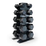 CAP Barbell Juego de mancuernas hexagonales con revestimiento de goma con estante vertical, juego de mancuernas de 100 a