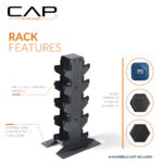 CAP Barbell Juego de mancuernas hexagonales con revestimiento de goma con estante vertical, juego de mancuernas de 100 a