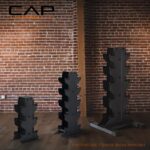 CAP Barbell Juego de mancuernas hexagonales con revestimiento de goma con estante vertical, juego de mancuernas de 100 a