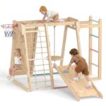 OLAKIDS Gimnasio de la selva para interiores, juguetes Montessori de madera para escalada para bebés 9 en 1 con rampa aj