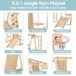 OLAKIDS Gimnasio de la selva para interiores, juguetes Montessori de madera para escalada para bebés 9 en 1 con rampa aj