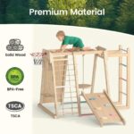 OLAKIDS Gimnasio de la selva para interiores, juguetes Montessori de madera para escalada para bebés 9 en 1 con rampa aj