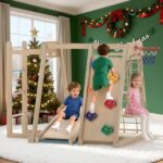 OLAKIDS Gimnasio de la selva para interiores, juguetes Montessori de madera para escalada para bebés 9 en 1 con rampa aj