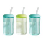 The First Years Squeeze & Sip - Vasos con pajita para niños pequeños, taza de transición exprimible con popote de silico
