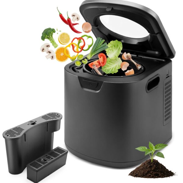 NutriChef NCCMP4LGY compostera electrica cocina interior 4 cuartos de galon 3 modos 2 filtros carbon inodoros gris encim