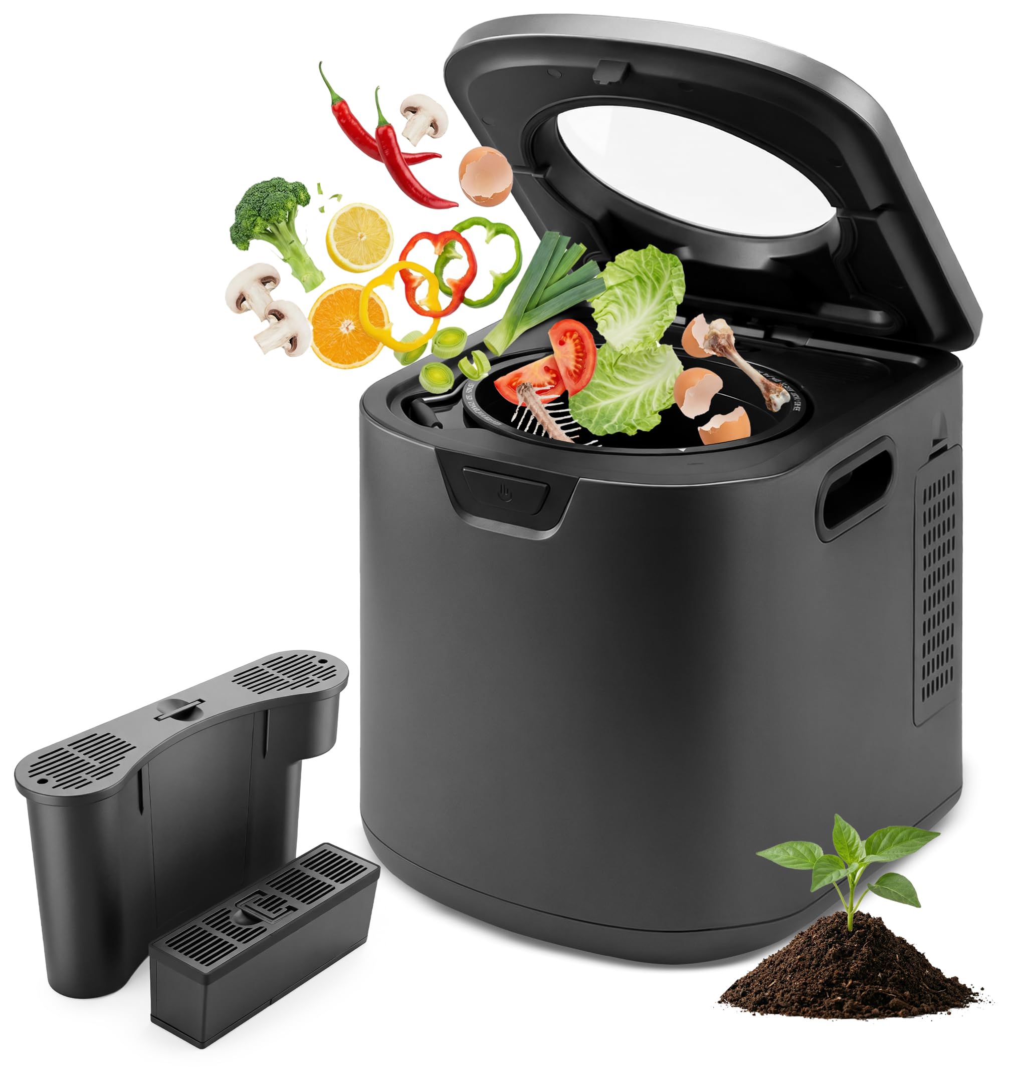 Version 1.0.0 NutriChef NCCMP4LGY compostera electrica cocina interior 4 cuartos de galon 3 modos 2 filtros carbon inodoros gris encim