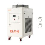 Chiller enfriador de agua industrial VEVOR CW-6300 con compresor de 27300 BTU capacidad de 10.6 galones caudal de 18.5 G