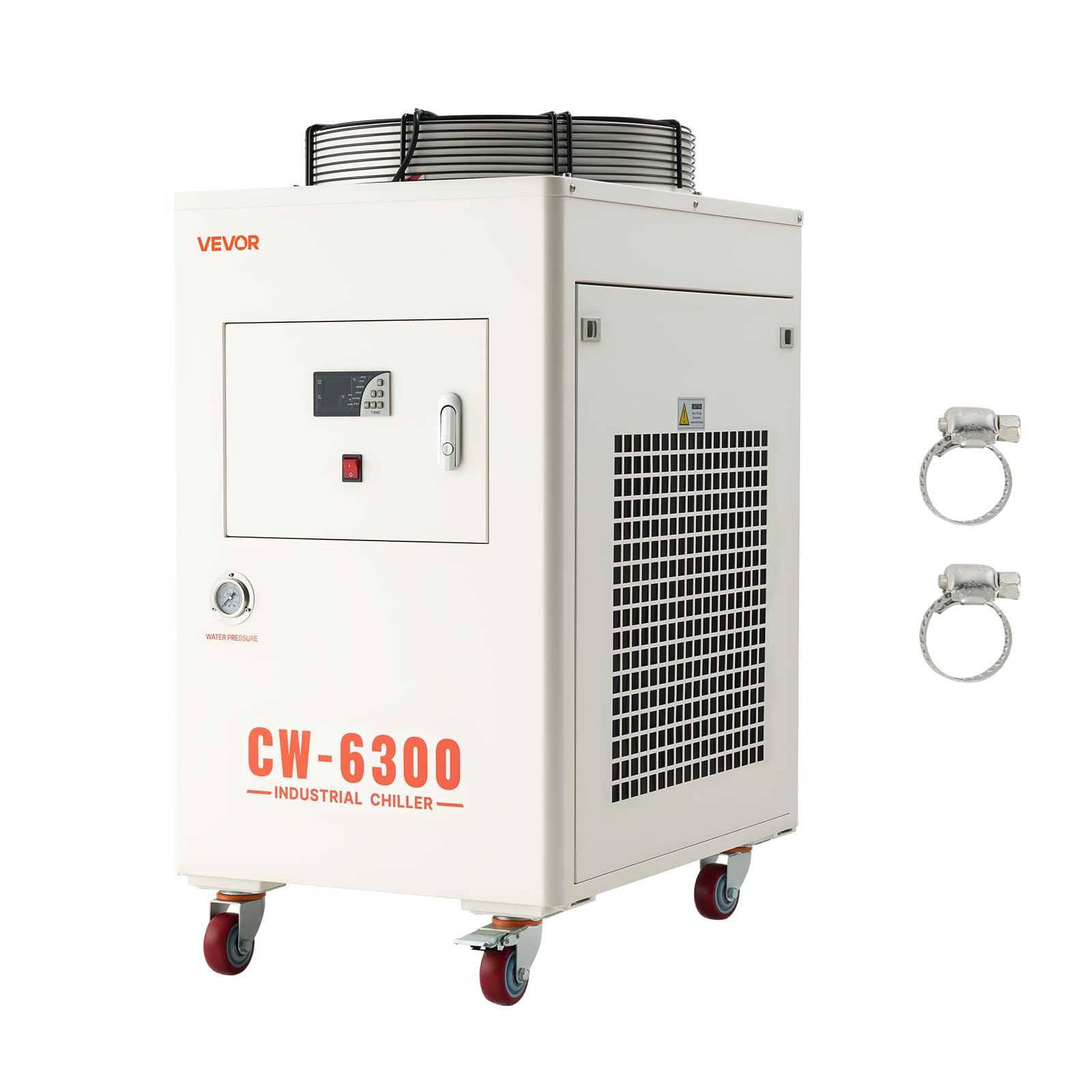 Version 1.0.0 Chiller enfriador de agua industrial VEVOR CW-6300 con compresor de 27300 BTU capacidad de 10.6 galones caudal de 18.5 G