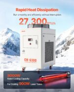 Chiller enfriador de agua industrial VEVOR CW-6300 con compresor de 27300 BTU capacidad de 10.6 galones caudal de 18.5 G