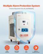 Chiller enfriador de agua industrial VEVOR CW-6300 con compresor de 27300 BTU capacidad de 10.6 galones caudal de 18.5 G
