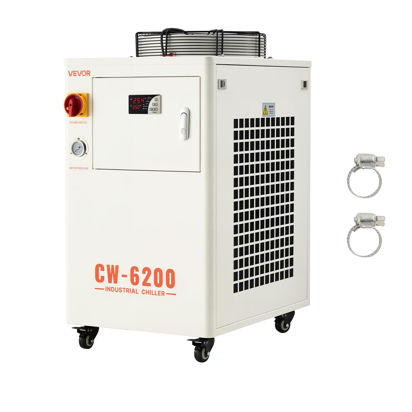 Version 1.0.0 Enfriador de agua industrial Chiller VEVOR CW6200 con compresor 17060 BTU capacidad de tanque 3.96 galones caudal de 18.