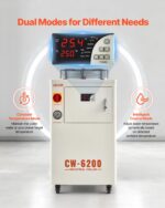 Enfriador de agua industrial Chiller VEVOR CW6200 con compresor 17060 BTU capacidad de tanque 3.96 galones caudal de 18.