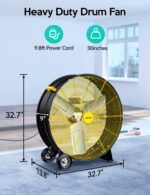 Ventilador de Tambor Industrial 30 Pulgadas Vagkri VA-FF02-2 | 300 W, 3 Velocidades, Ruedas, Motor Circulador de Alta Ve