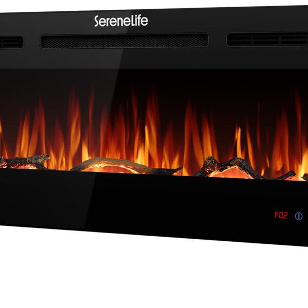 Chimenea eléctrica SereneLife con llama LED Wi-Fi, termostato, 13 colores, 750/1500 W, empotrable o de pared