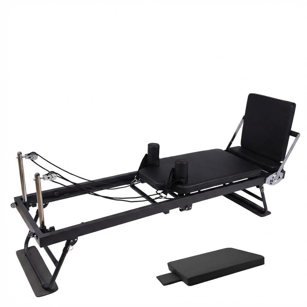 Version 1.0.0 Máquina reformadora de pilates plegable para uso doméstico, cama de pilates con resortes ajustables, reformador compacto