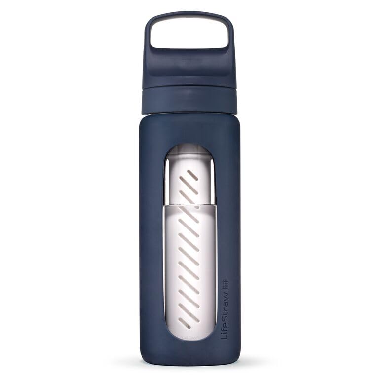 Version 1.0.0 Botella de vidrio con filtro de agua LifeStraw Go LGV4G8ASWW vidrio soplado a mano con funda de silicona 20 onzas color