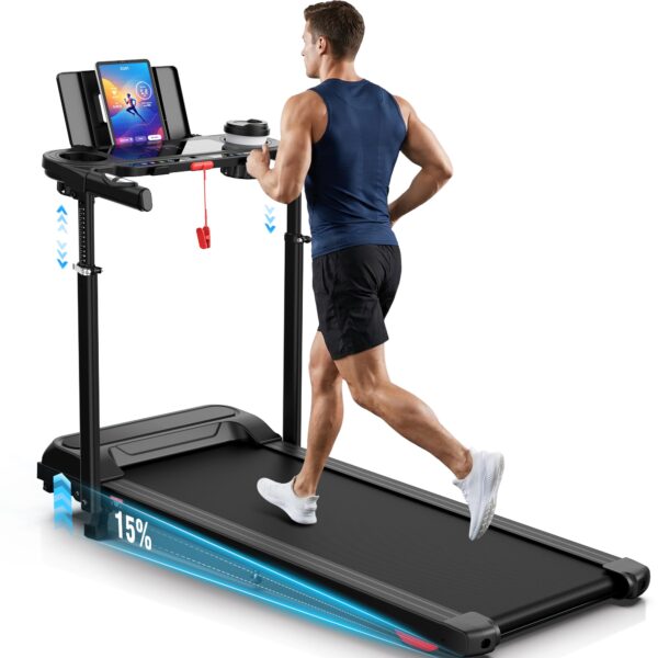 Caminadora con Inclinacion 15% ANCHEER con Escritorio Ajustable Motor 3.5 HP Capacidad 450 Libras para Hogar